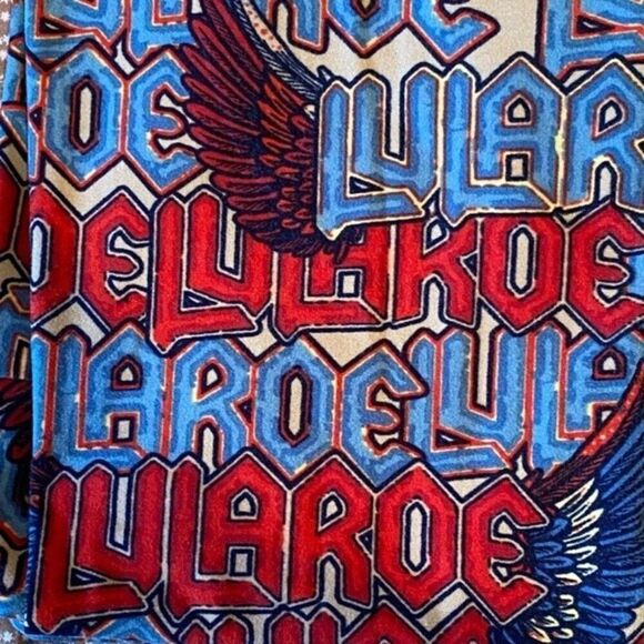 0468 Collectors LuLaRoe Size T & C Leggings Red and Blue Lularoe Logo Pr… - Picture 2 of 4